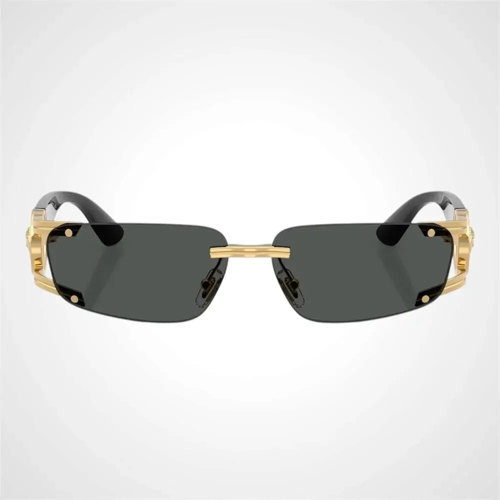 New VERSACE Sunglasses Black Gold Rectangle 59MM Rimless Medusa Retro Authentic - Picture 2 of 6